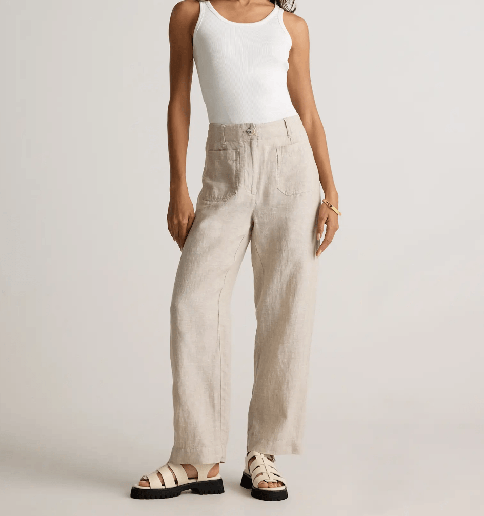 100% European Linen Patch Pocket Wide Leg Pants
